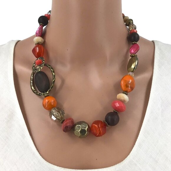 Ruby Rd Beaded Necklace Coral Gold tone Pink Beaded Adjustable Length - Picture 1 of 1